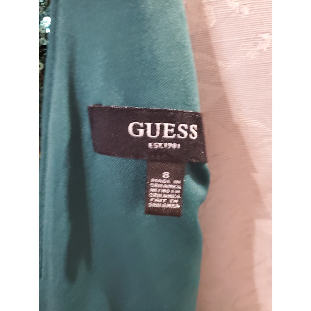 Guess Sequin Faux Wrap Twist V-Neck Long Sleeve Bodycon Dress Sz 8 Emerald Green - Picture 7 of 12